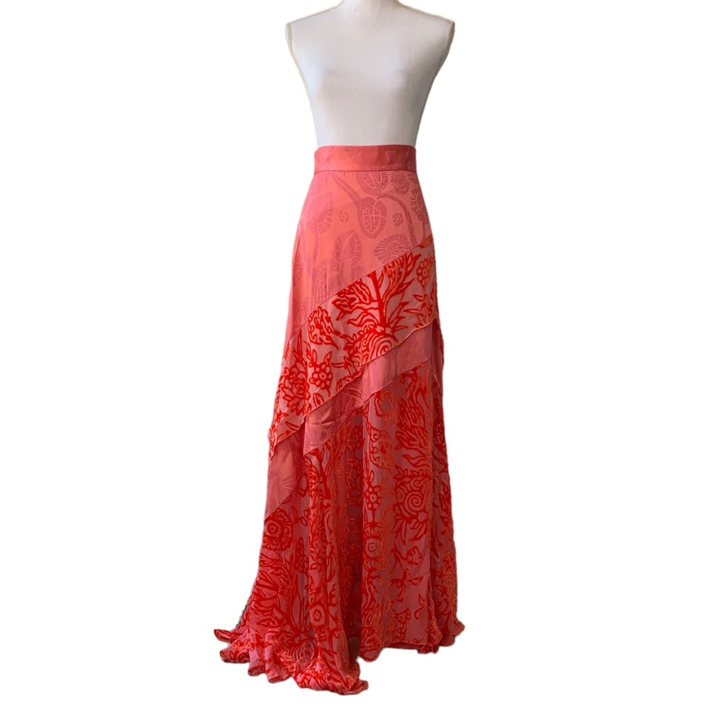 PETER PILOTTO LONG DEVORE SILK VELVET ASYMMETRIC TIER EVENING MAXI SKIRT - Picture 15 of 16
